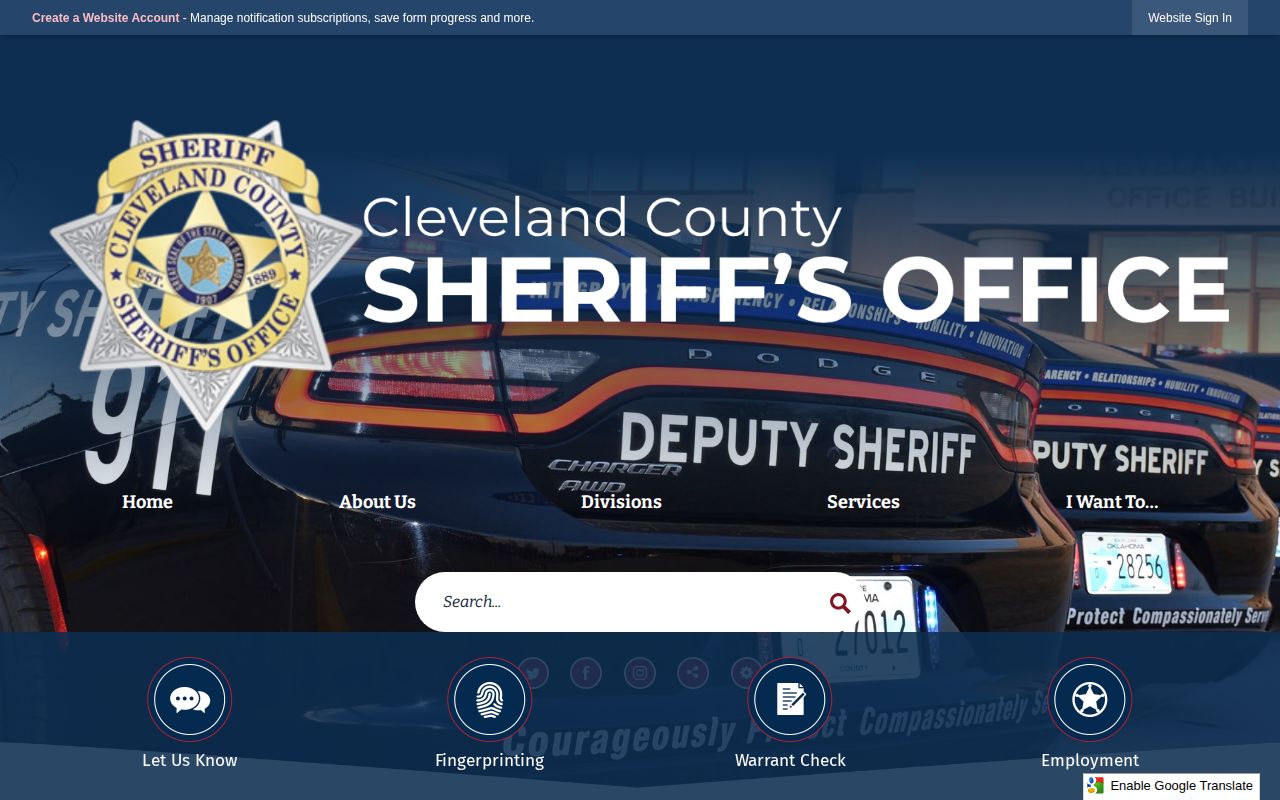Official Cleveland County Sheriff detention center page with Beggs facility contact information