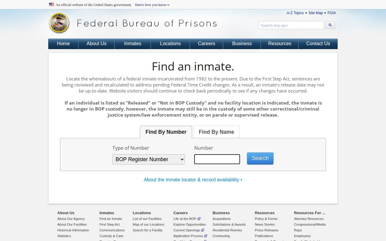 Cleveland County federal inmate release lookup through the BOP locator